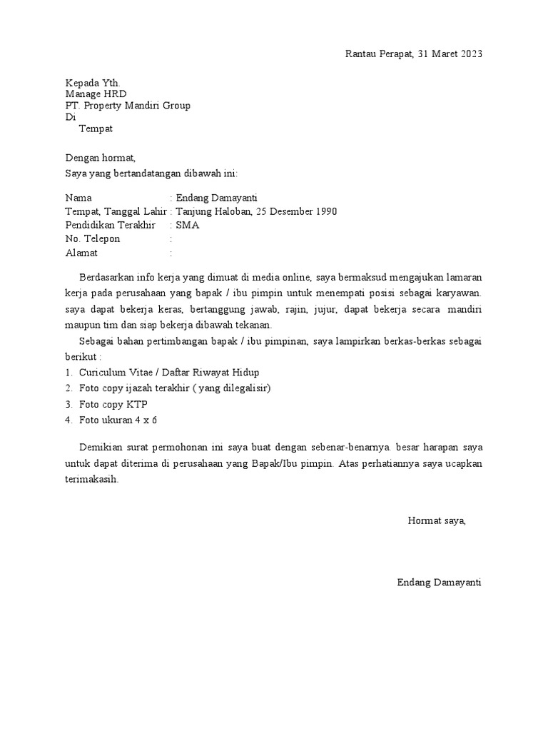 Surat Lamaran Kerja | PDF
