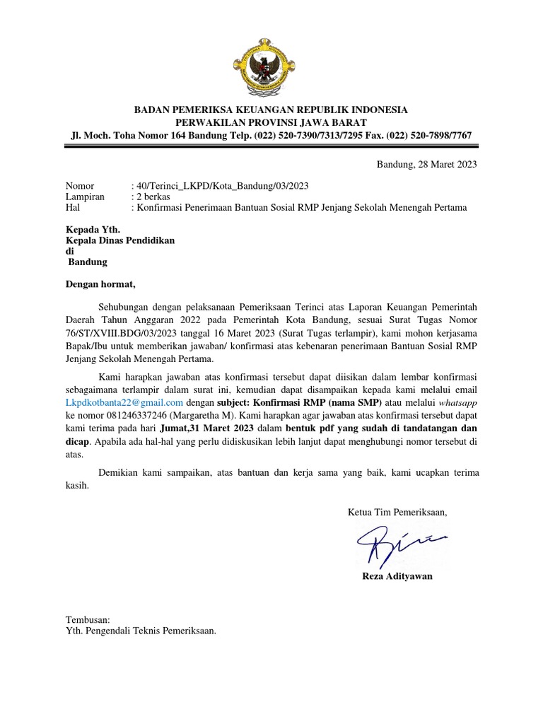 Konfirmasi Bantuan Sosial RMP SMP | PDF