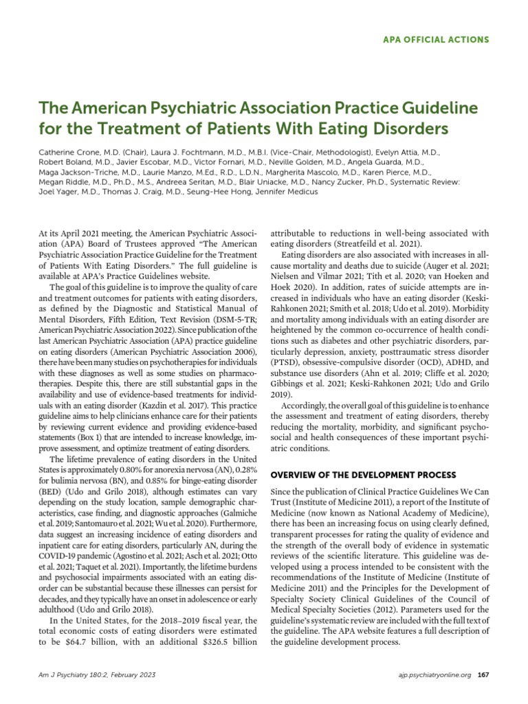 The American Psychiatric Association Practice Guideline For The Treatment of Patients With