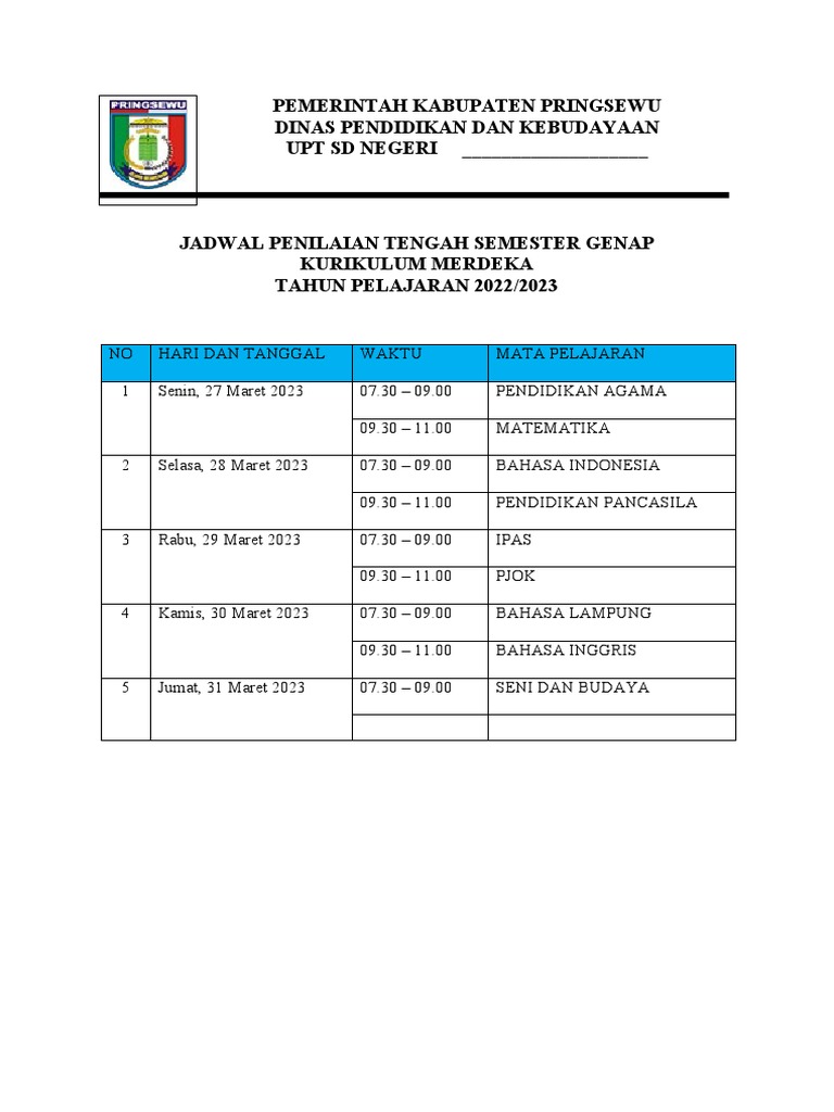 Jadwal Kurikulum Merdeka 2022 | PDF