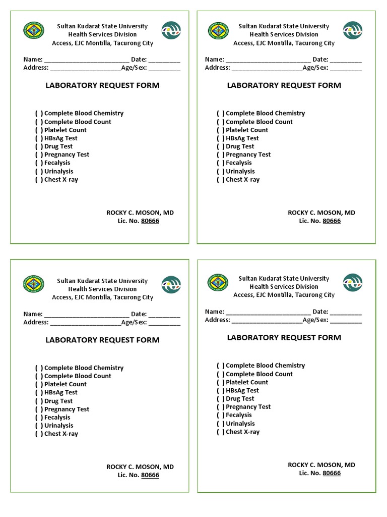 Laboratory Request Form | Download Free PDF | Health Sciences | Body Fluids