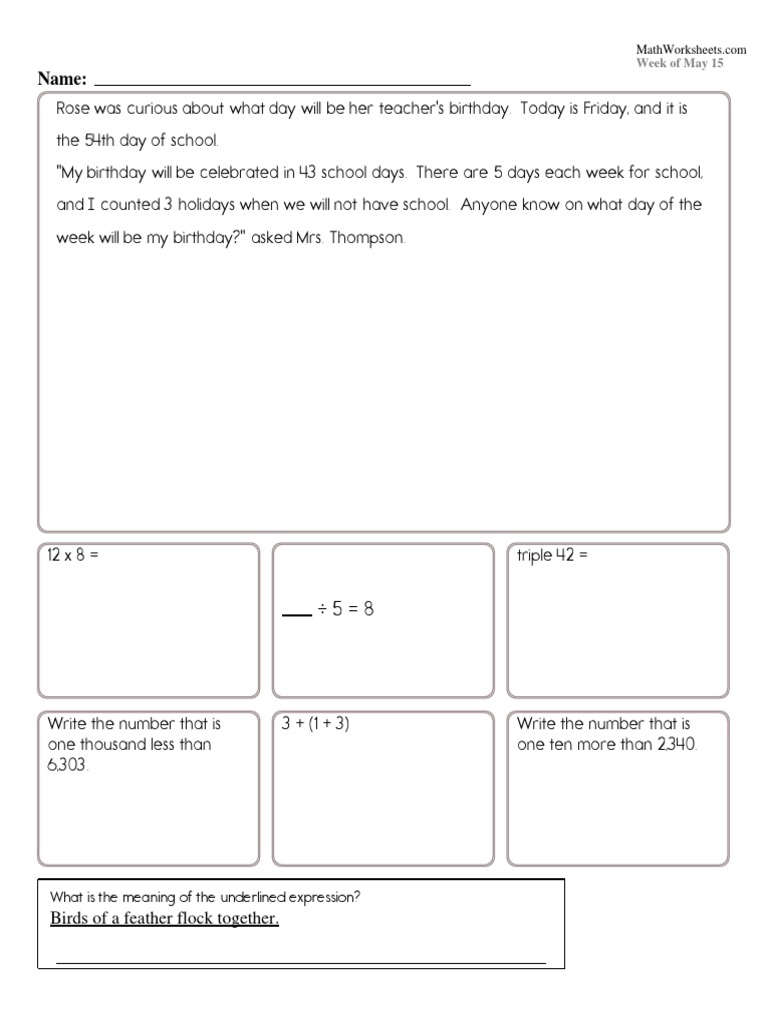 MathWorksheetsGrade5 5 15 | PDF | Ornithology | Birds