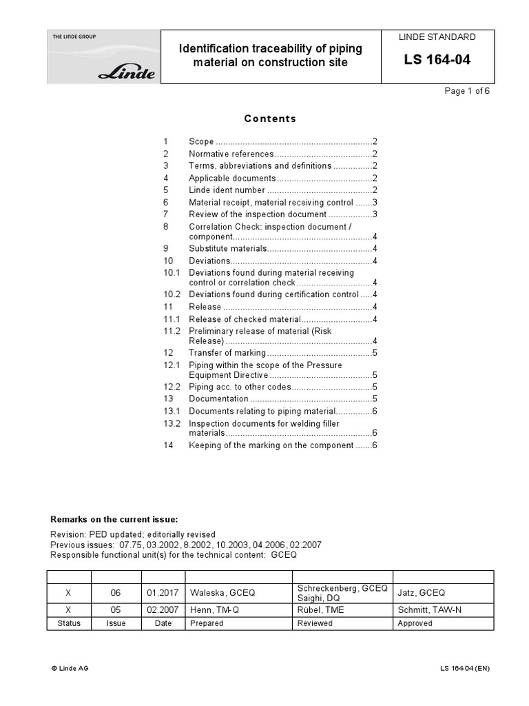 LS 164-04 - 6 Identification Traceability of Piping Material On ...
