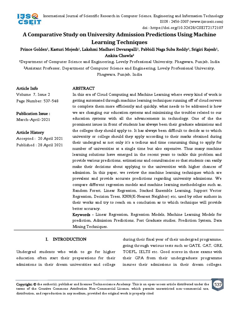 A Comparative Study On University Admiss | PDF | Support Vector Machine ...