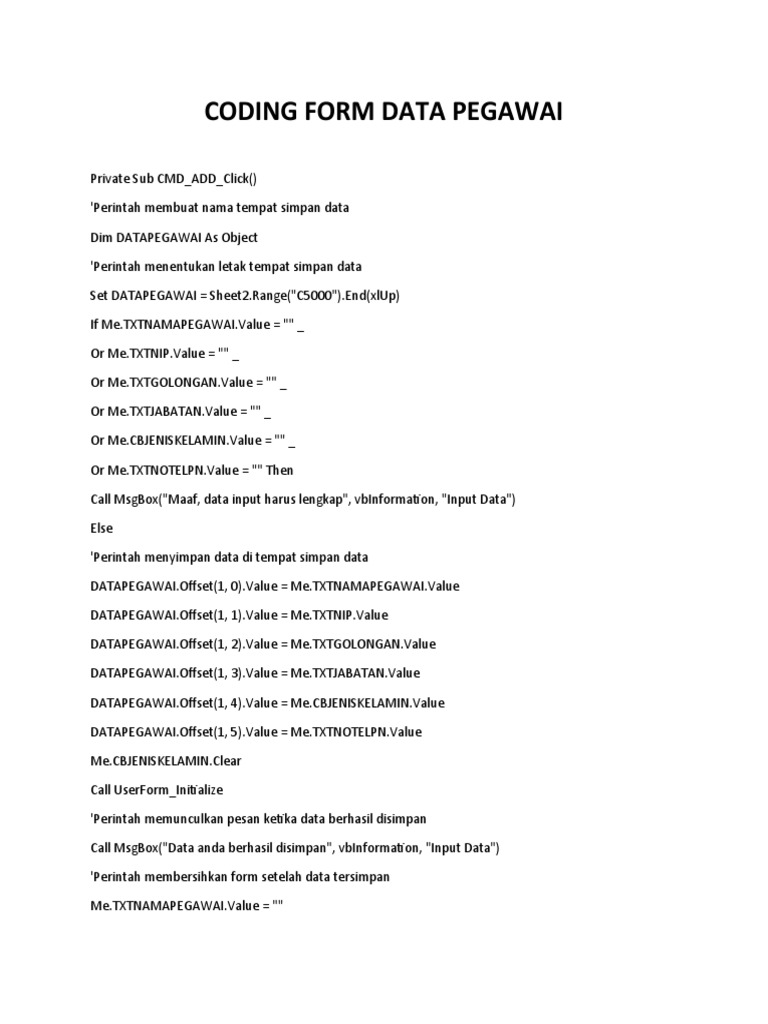 Coding Form Data Pegawai | PDF | Computer Programming | Computing