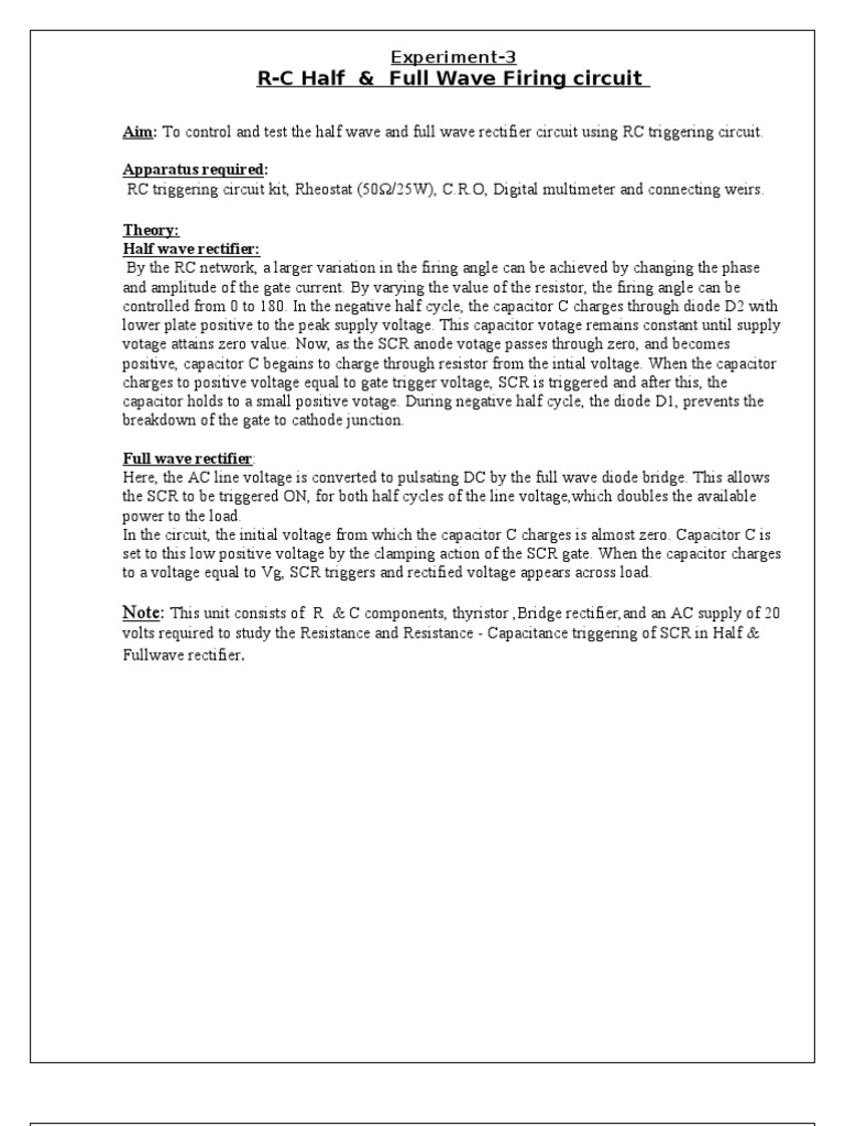 RC Firing Circuits: Half & Full Wave Experiment | PDF | Rectifier ...