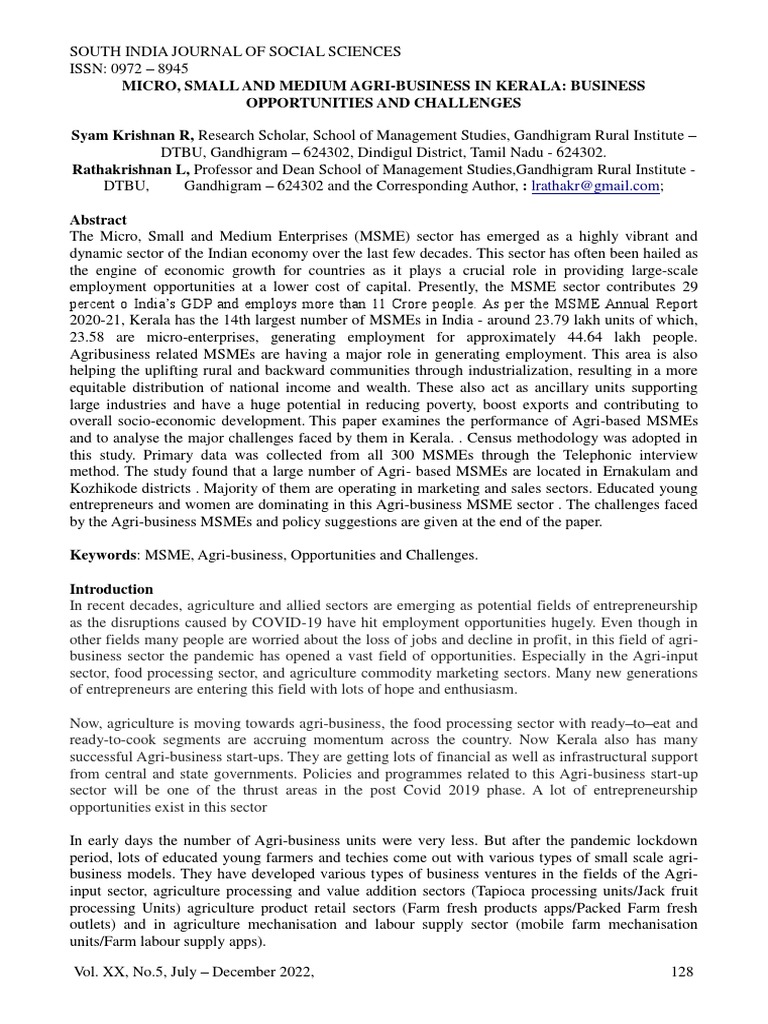 Micro, Small and Medium Agri-Business in Kerala: Business Opportunities ...