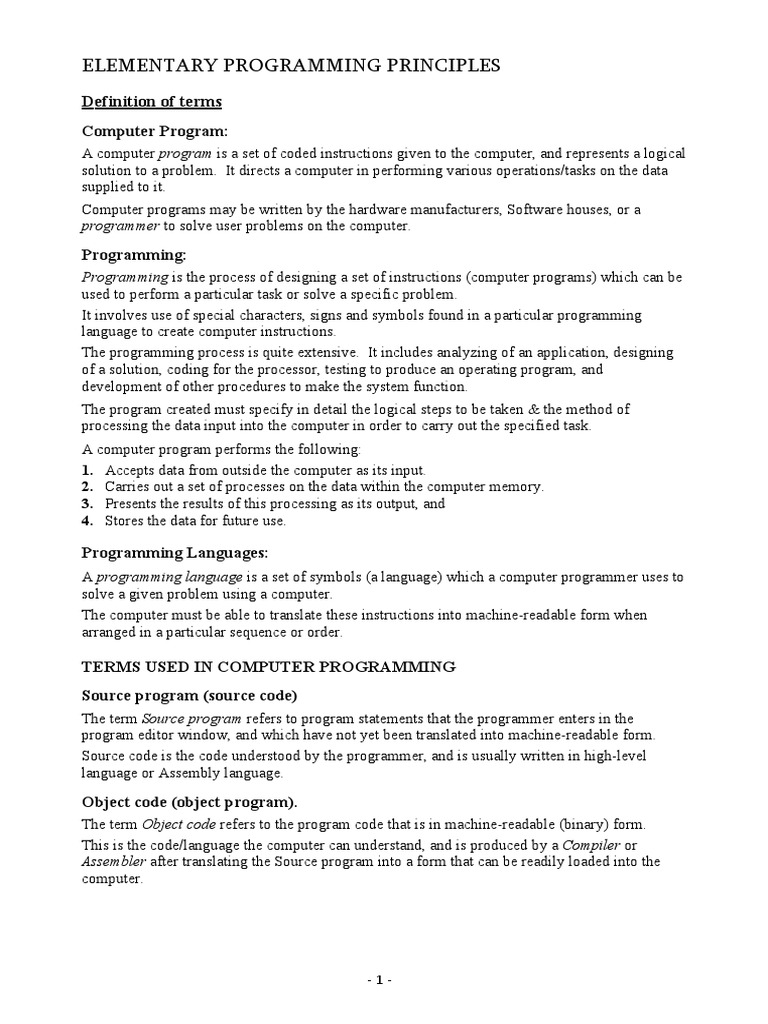 Elementary programming principles d ef i niti o n o f te r ms pdf