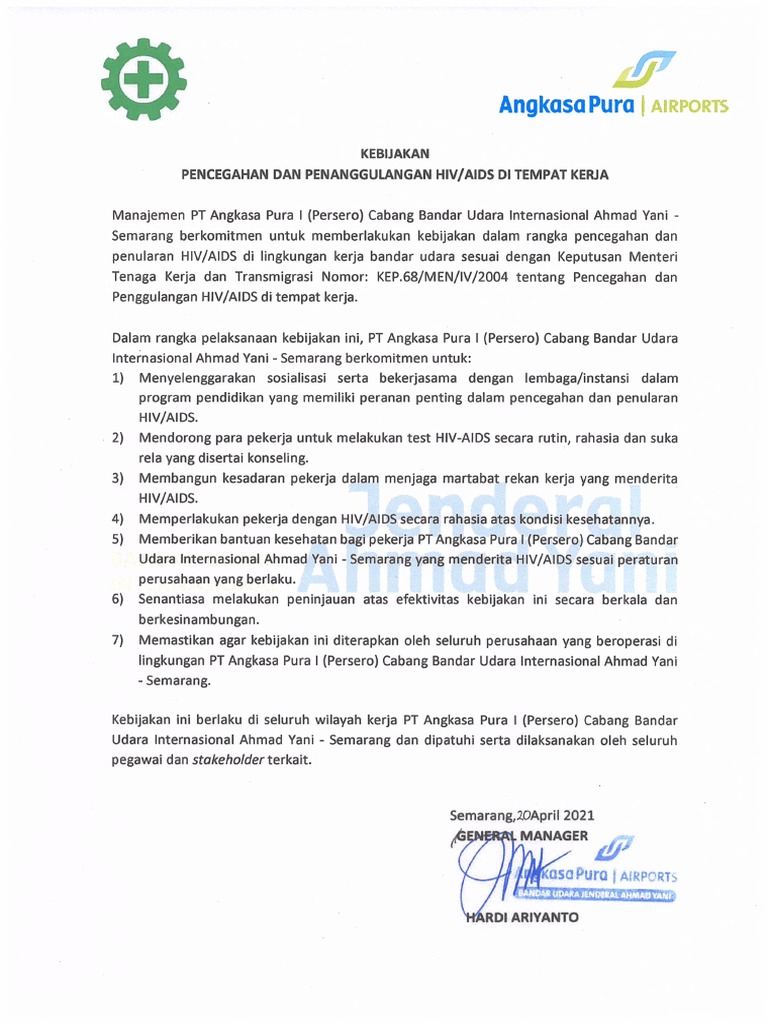 Kebijakan Pencegahan Dan Penanggulagan Hiv - Aids Di Tempat Kerja | PDF