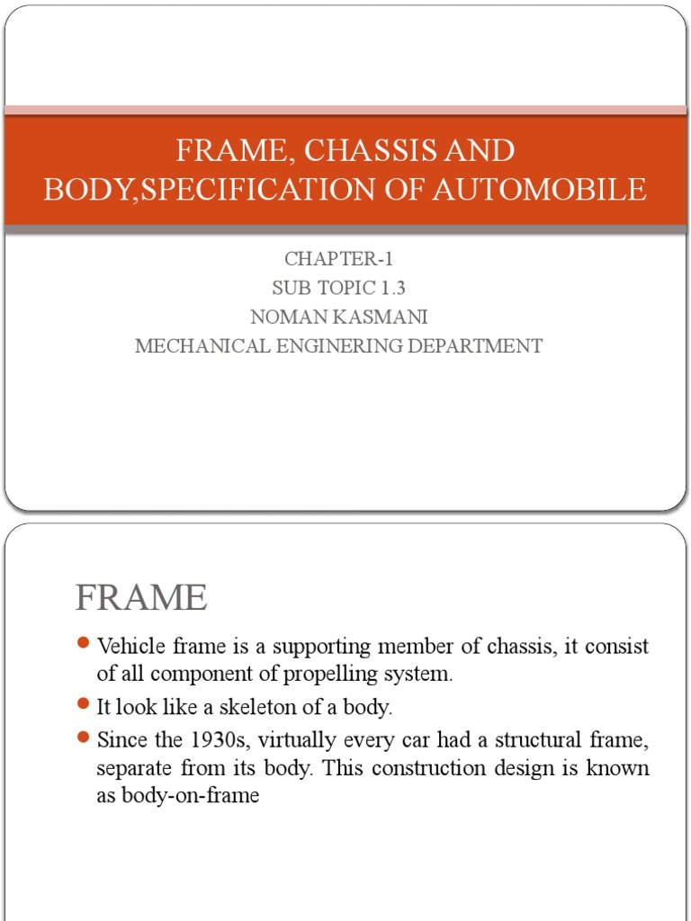 Frame, Chassis and Body, Specification of Automobile PDF Drag