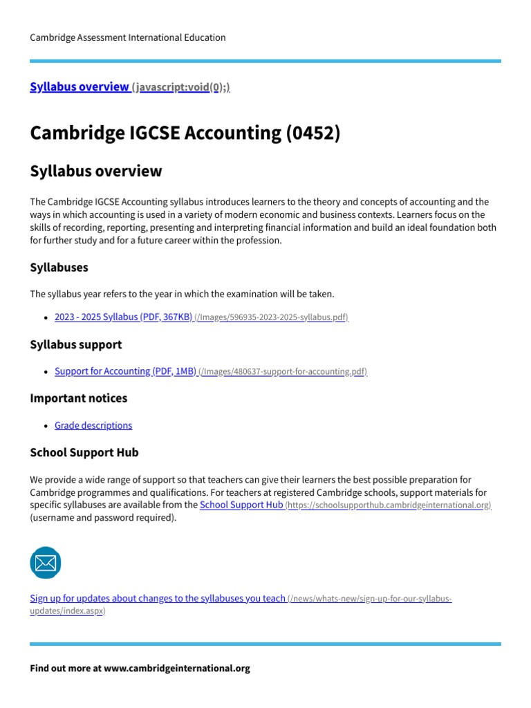 Cambridge IGCSE Accounting 0452 Syllabus | PDF