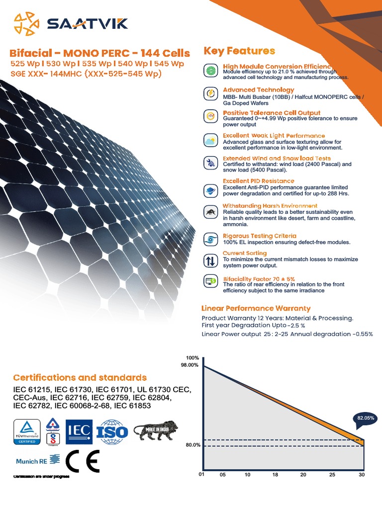 Saatvik Solar Panel Specifications | PDF | Electricity | Manufactured Goods