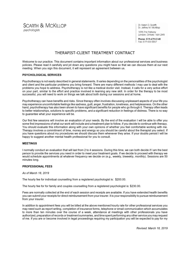 Contract PDF Psychotherapy Insurance