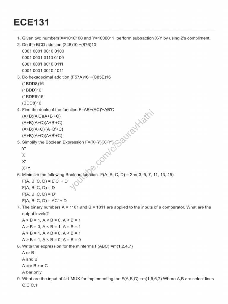 Numbers and Subtraction 2's The: AC) A+B'+C) | PDF | Computer Data ...