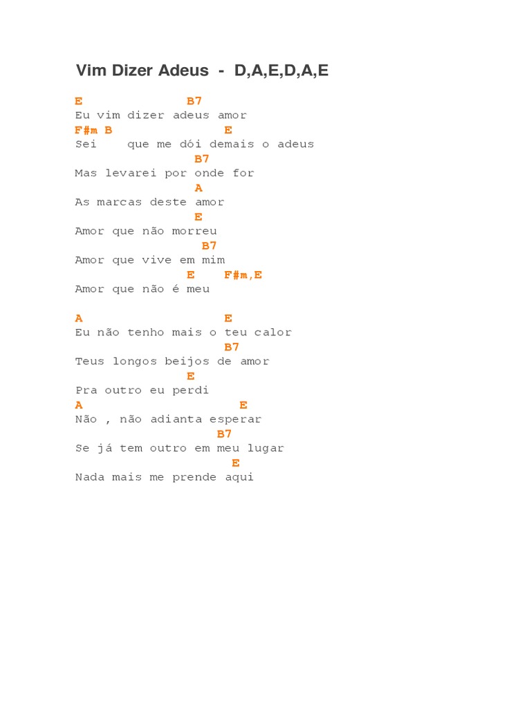 Vim Dizer Adeus - D, A, E, D, A, E: E B7 F#M B E B7 A E B7 E F#M, E | PDF