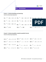 Quadratic Inequalities - Worksheet: Skill Group A - Solving Inequalities by Factorising