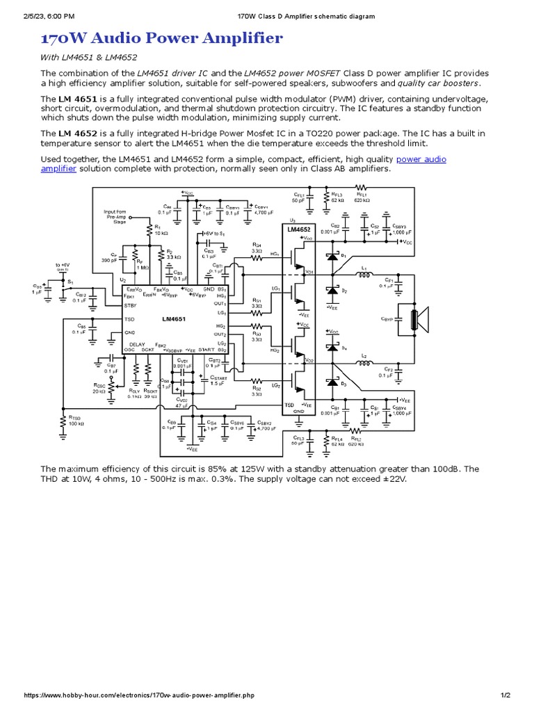 170W Class D Amplifier Schematic | PDF | Amplifier | Electricity