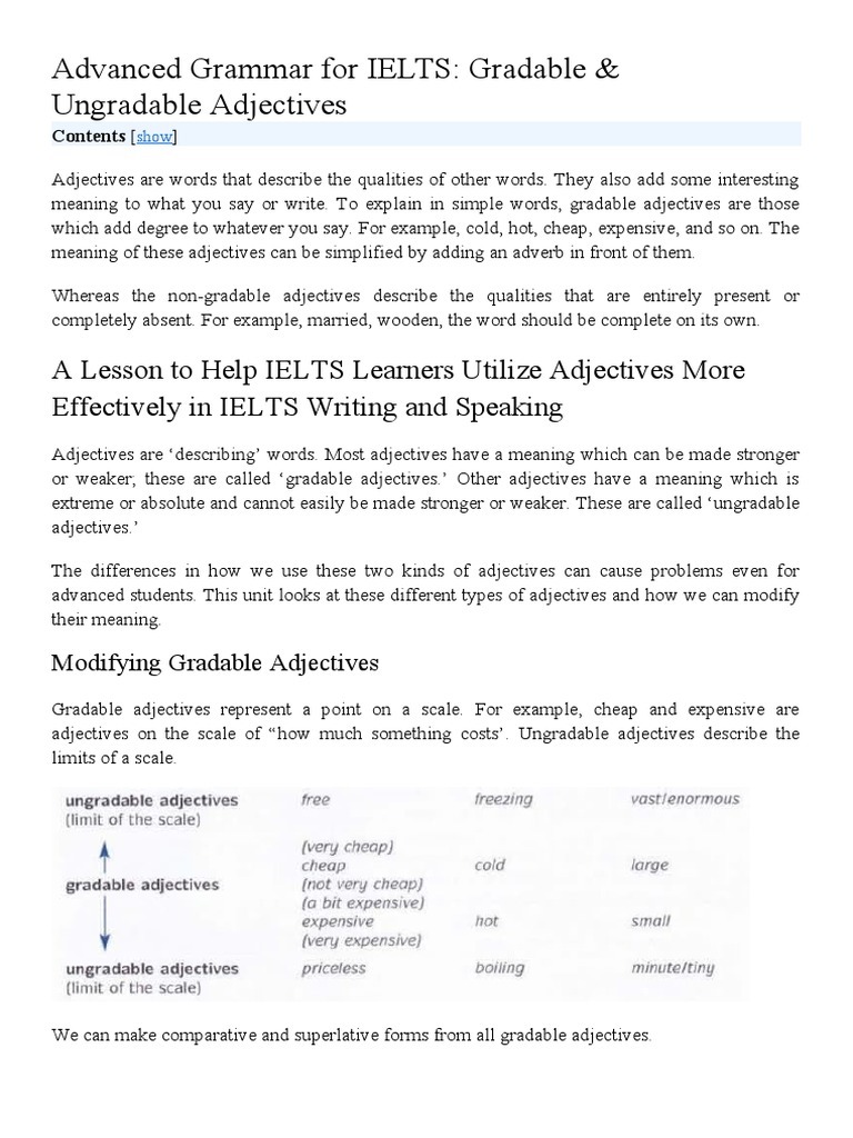 Understanding Gradable and Ungradable Adjectives | PDF | Adjective | Syntax