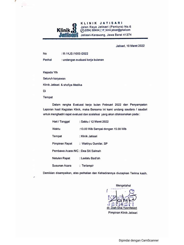 Surat Undangan Rapat Kerja Evaluasi Bulan Februari 2022 | PDF