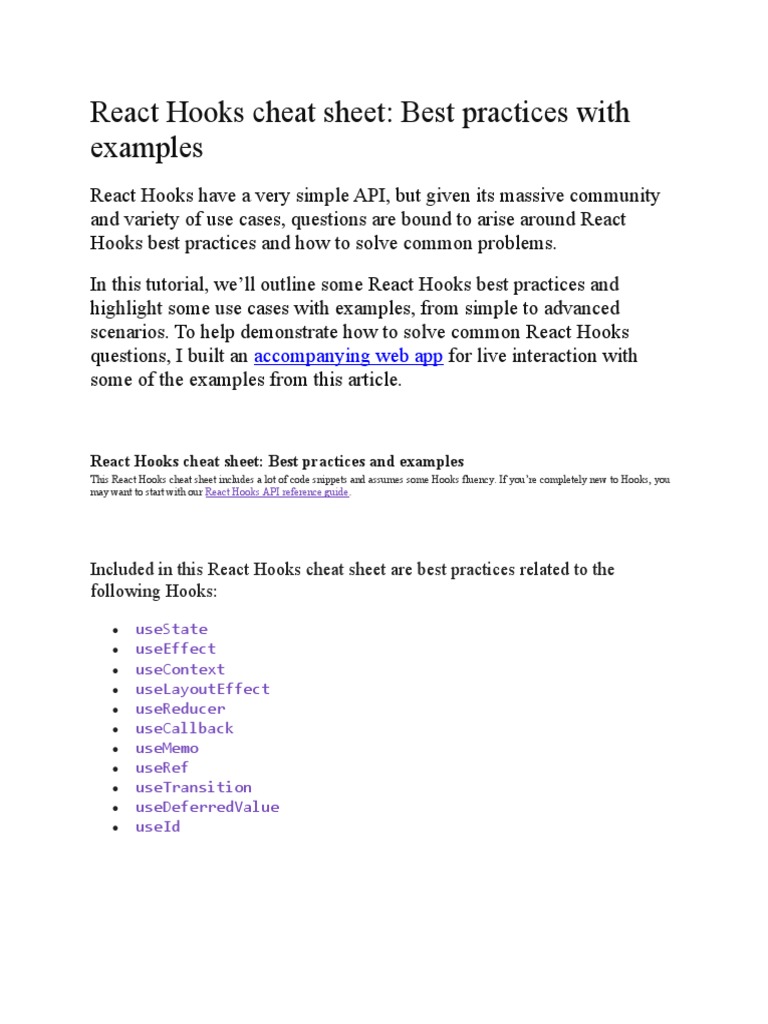 React Hooks Cheat Sheet: Best Practices With Examples: Accompanying Web ...