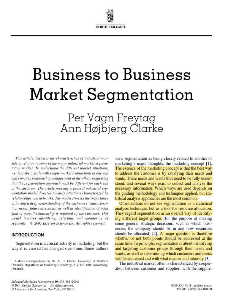 Business To Business Market Segmentation | PDF | Market Segmentation ...