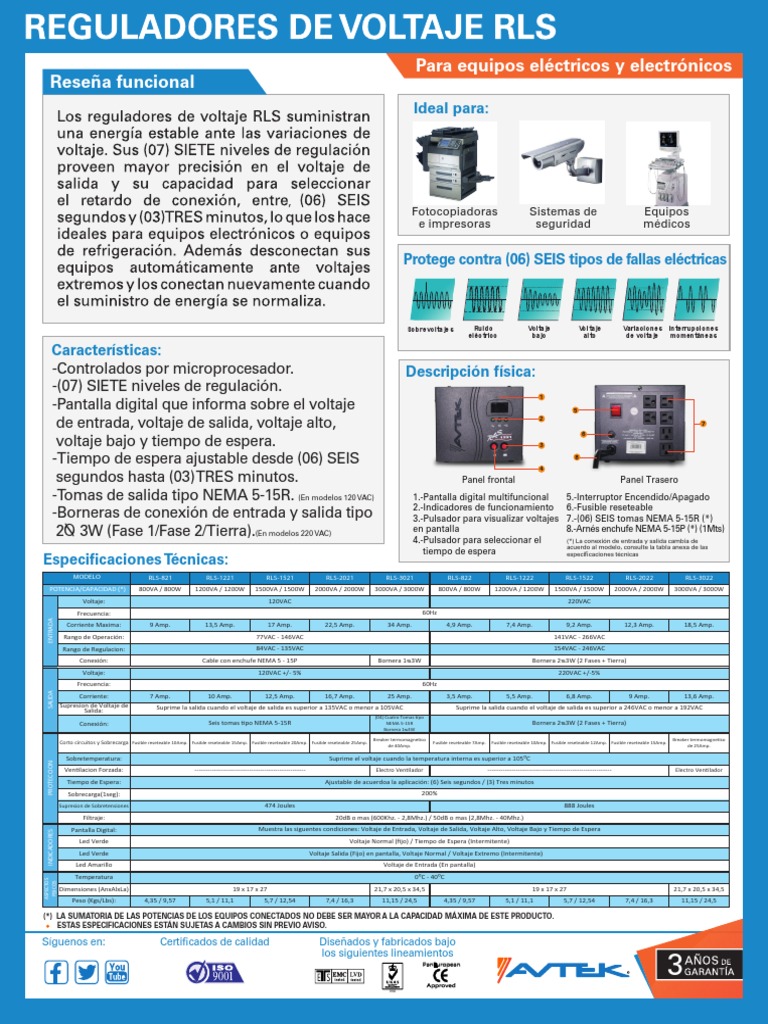 Regulador Avtek RLS: Especificaciones y Usos | PDF | Ingeniería ...