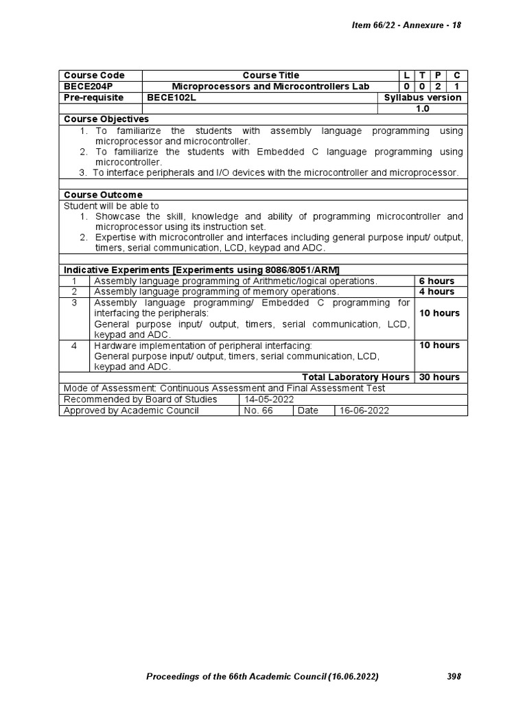 Microprocessors Lab Course Overview | PDF