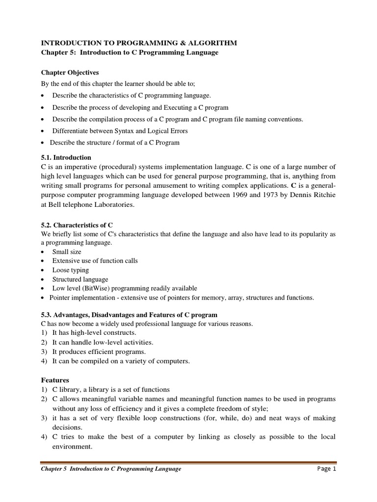Chapter 5 - Introduction To C Programming Language | PDF | C ...