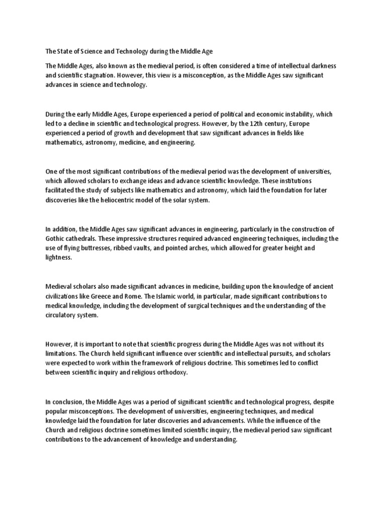 The state of science and technology during the middle age pdf