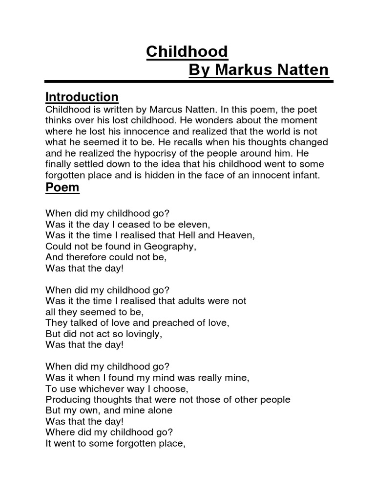 Childhood PDF Poetry Thought