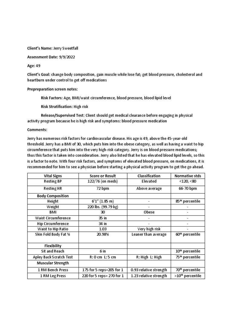 Exsc 464 Project1 1 Pdf Hypertension Fat