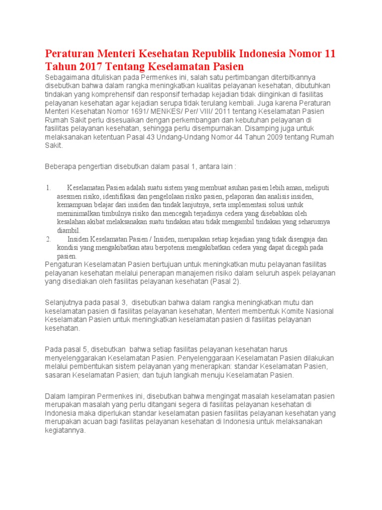 Peraturan Menteri Kesehatan Republik Indonesia Nomor 11 Tahun 2017