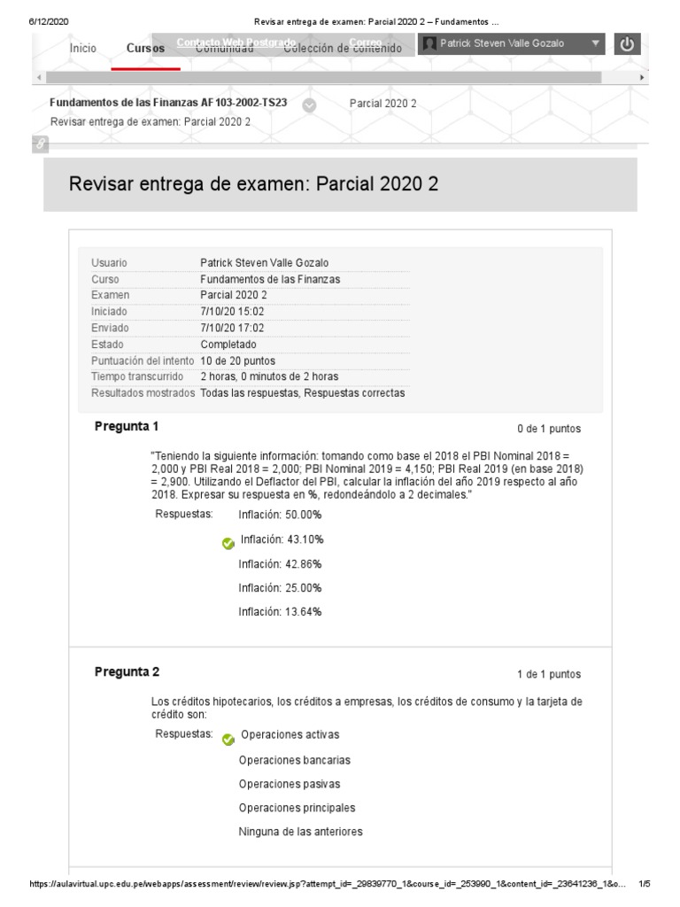 Examen Parcial 2020-2 Finanzas | PDF