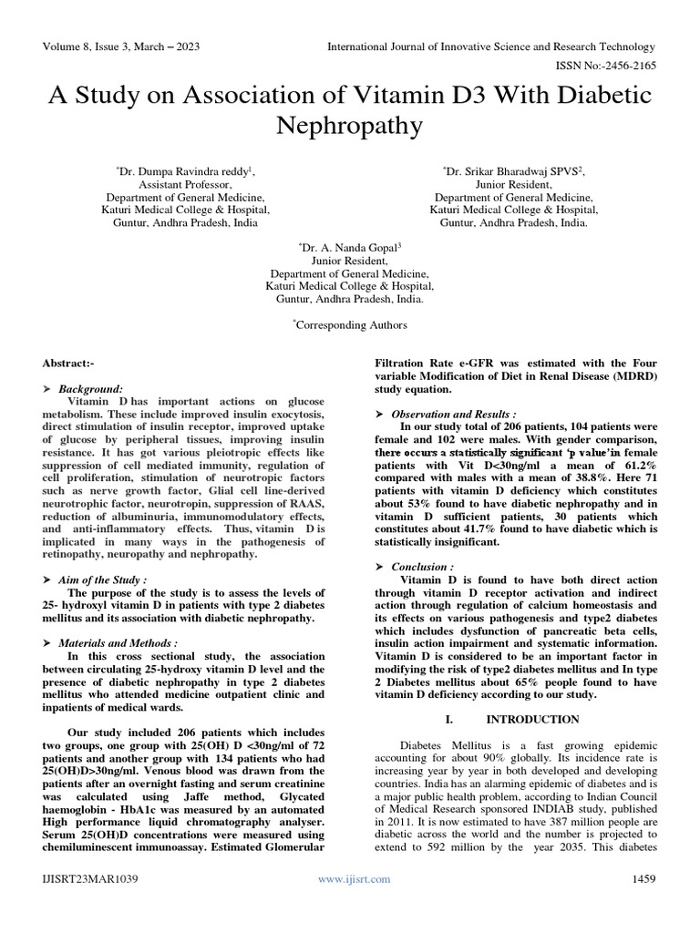 A Study On Association of Vitamin D3 With Diabetic Nephropathy PDF