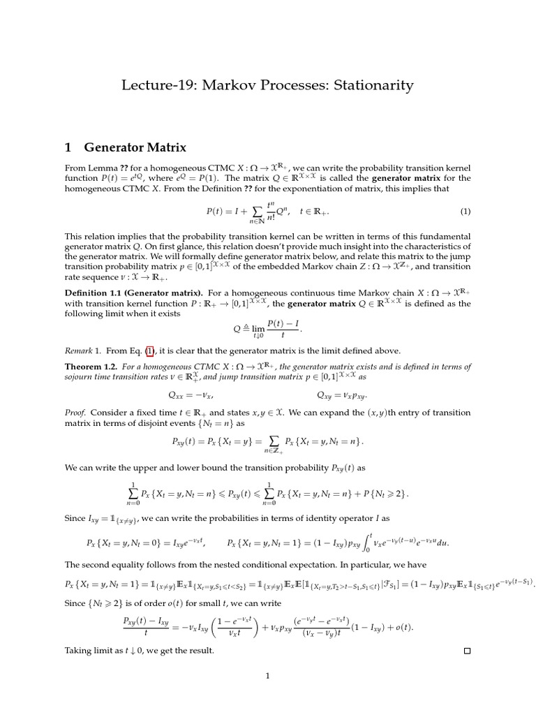 Generator Matrix in Continuous Time Markov Chains | PDF | Markov Chain ...