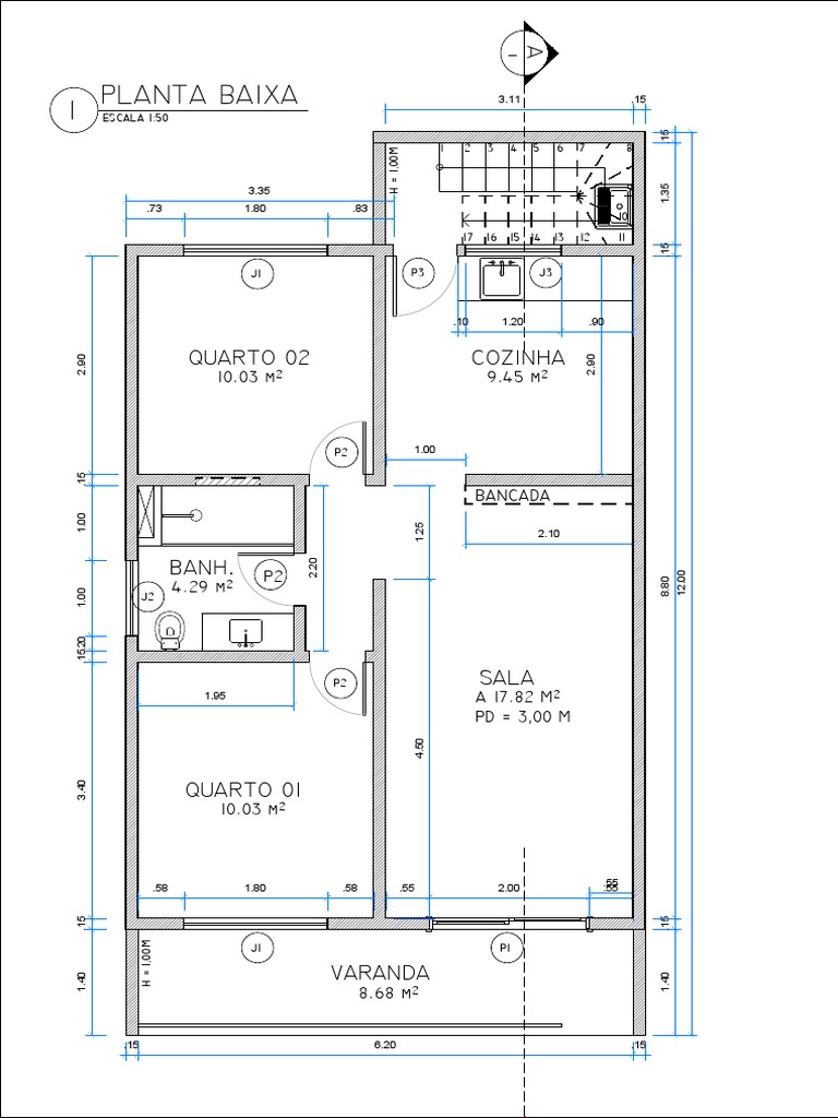 Planta Baixa Casa 45m² com 2 Quartos | PDF