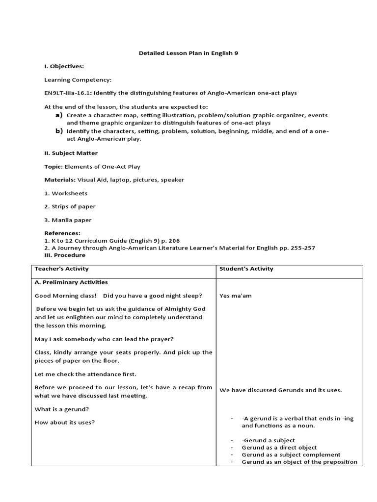 Elements of One-Act Plays Explained | PDF | Plot (Narrative) | Lesson Plan