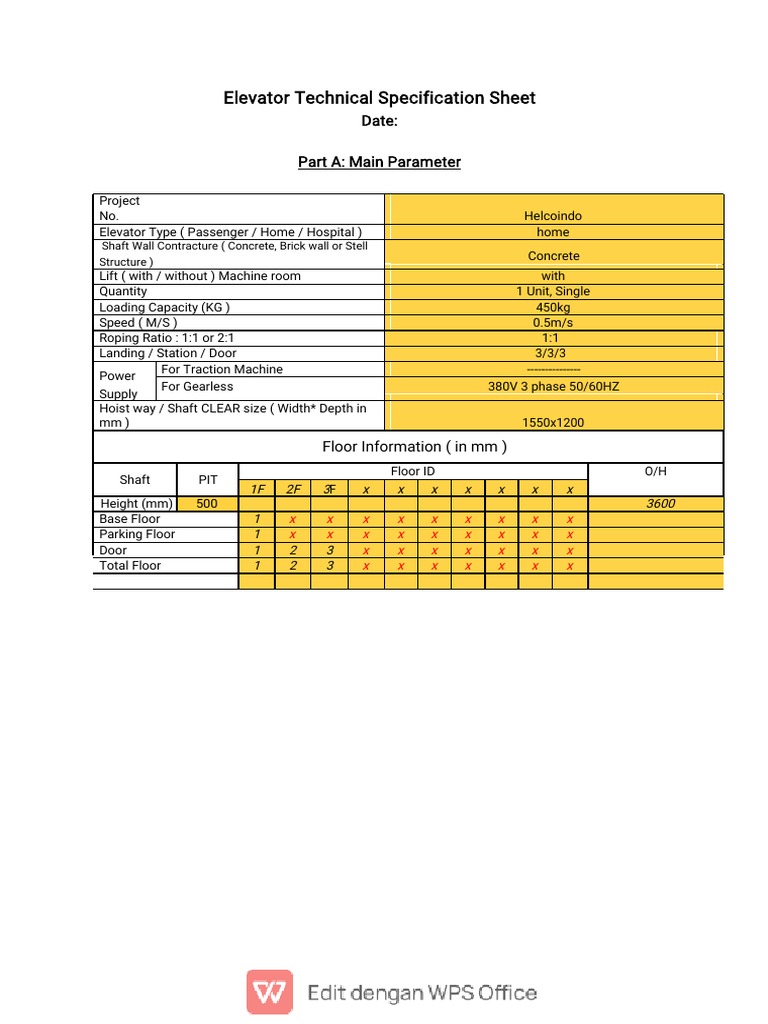 Elevator Specification Sheet 450kg PDF Elevator Alternating Current
