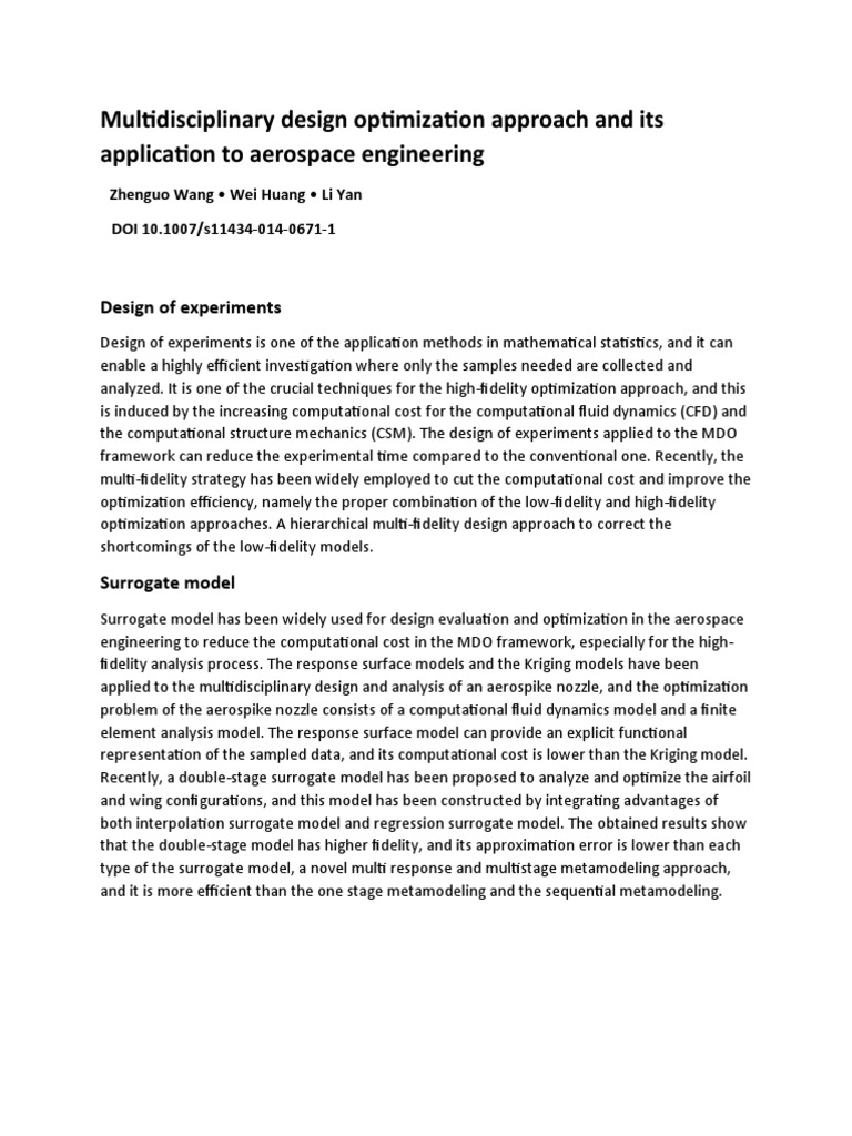 Multidisciplinary design optimization approach and its application to