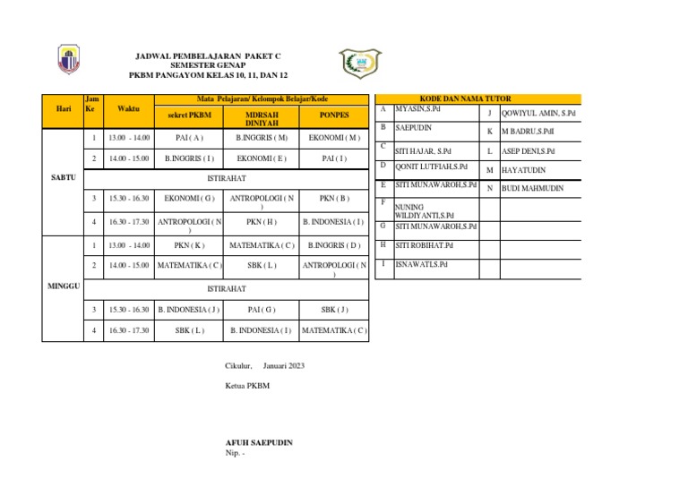 Jadwal Pembelajaran Paket C 2023 | PDF