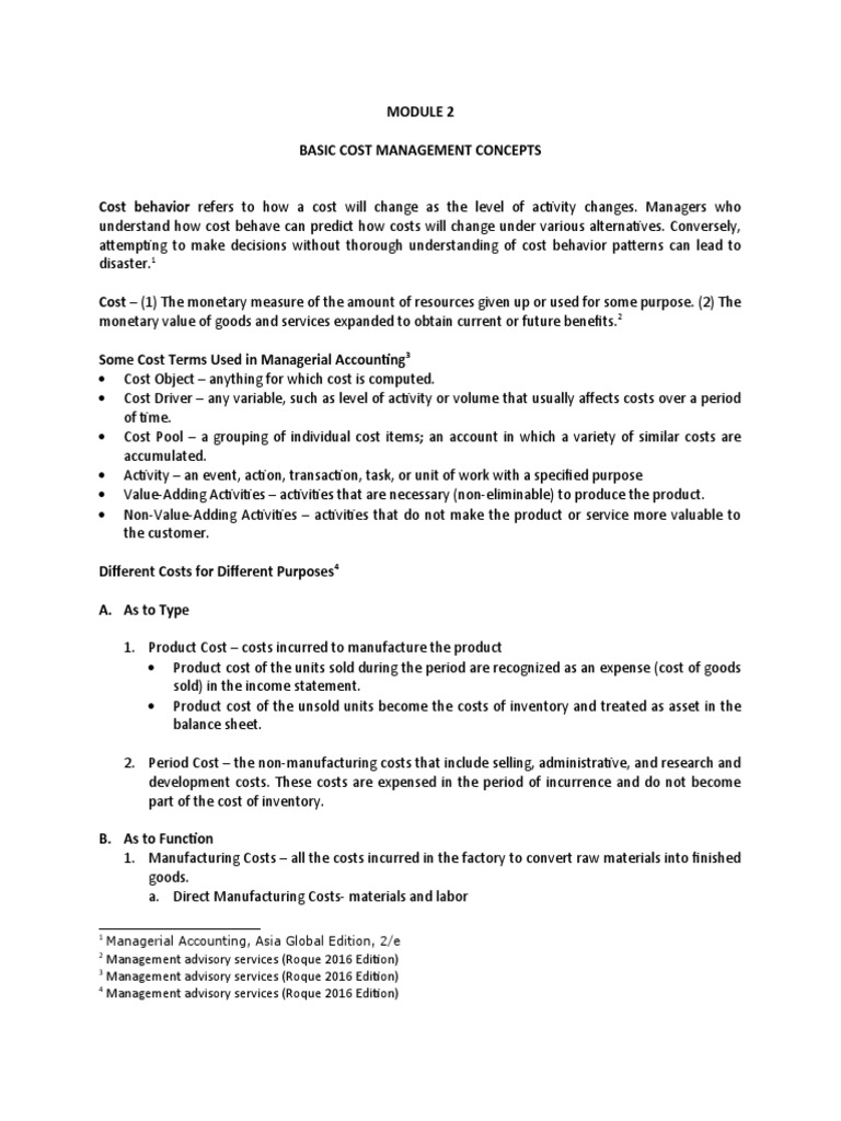 M2 Basic Cost Management Concepts | PDF | Cost | Inventory