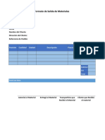 Formato de Salida de Materiales: Folio Fecha Nombre Del Cliente: Dirección Del Cliente: Referencia de Pedido