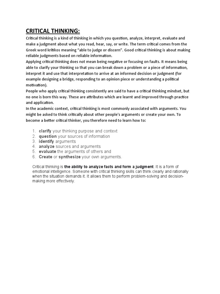 The Introduction To Critical Thinking