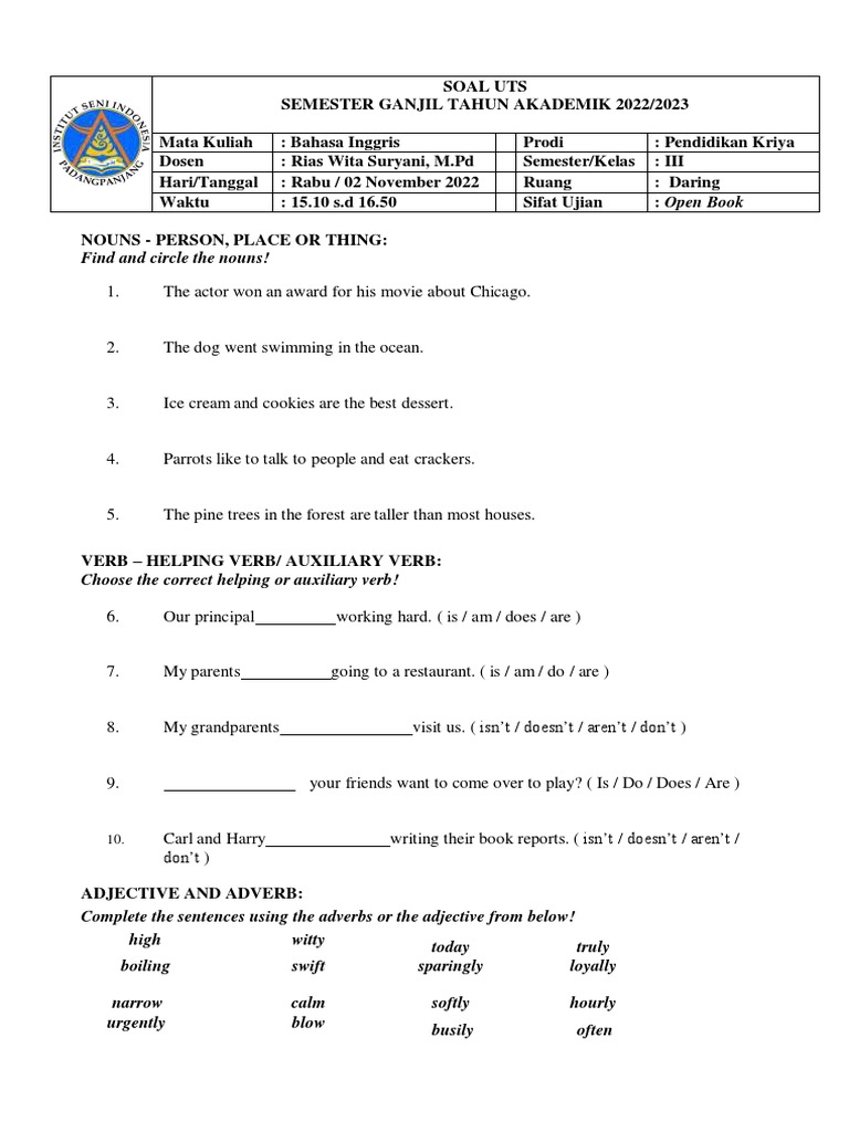 Soal Uts Bahasa Inggris Pdf Languages Foreign Language Studies