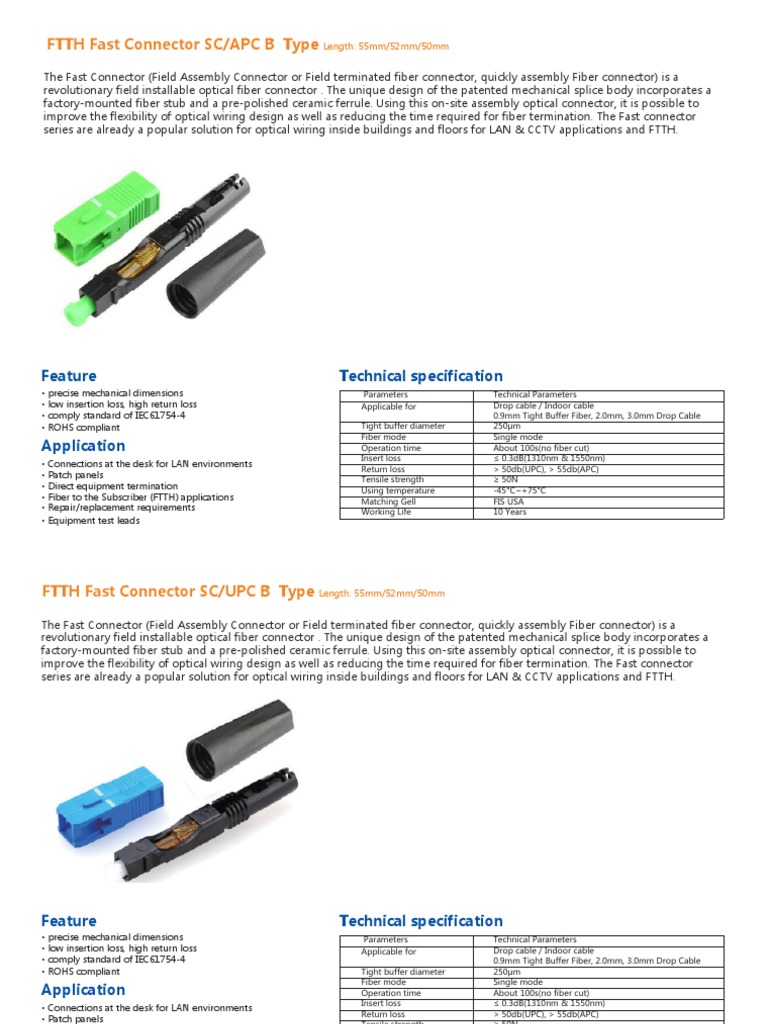 FTTH Fast Connector SC/APC B Type: Feature Technical Specification ...