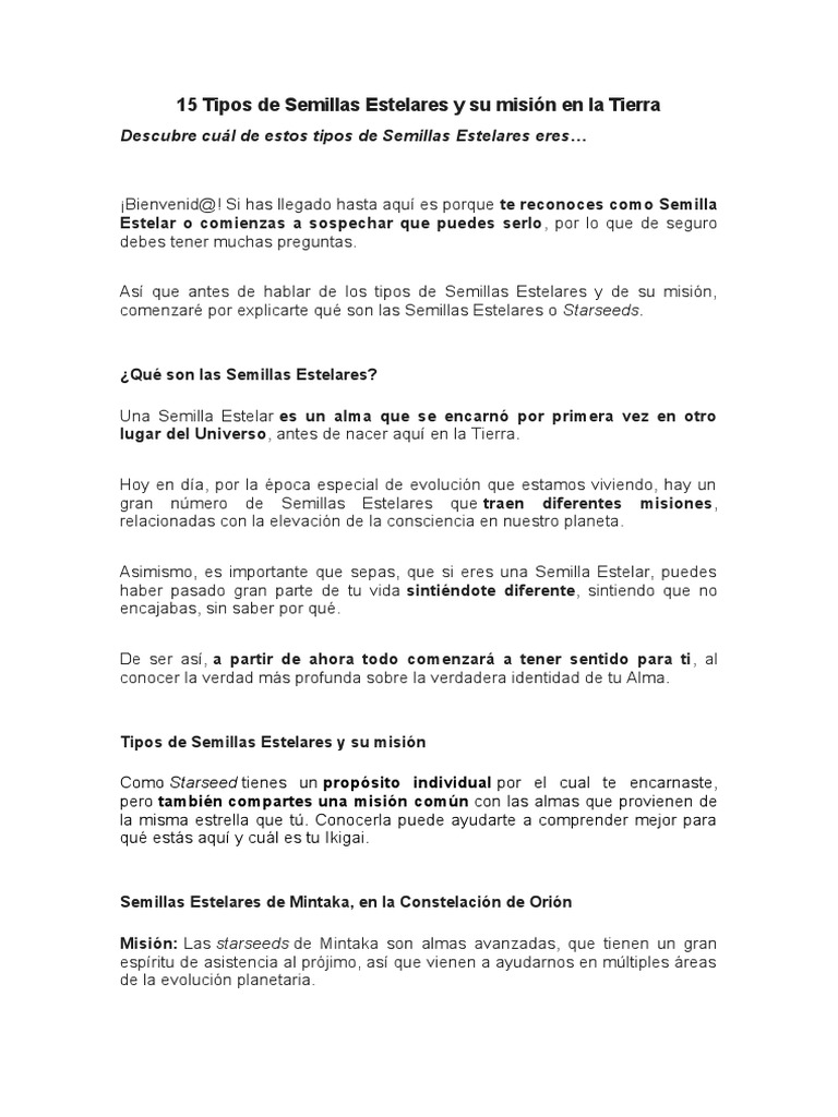 15 Tipos de Semillas Estelares | PDF | Estrellas | Amor