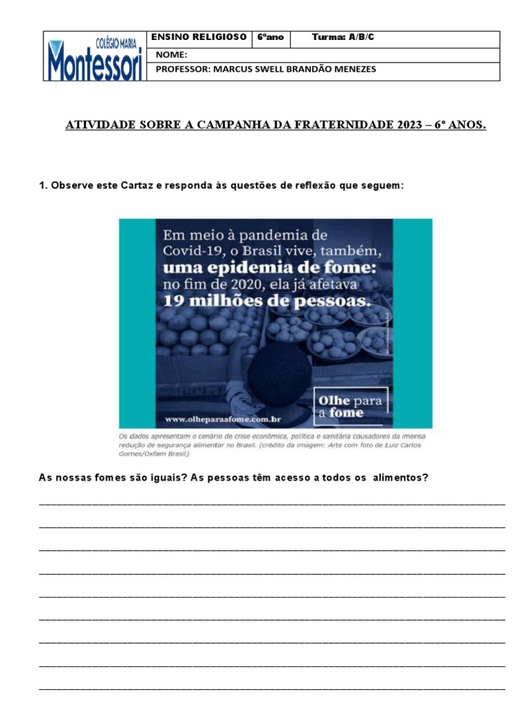 Atividade sobre Campanha da Fraternidade 2023 | PDF | Direitos Humanos