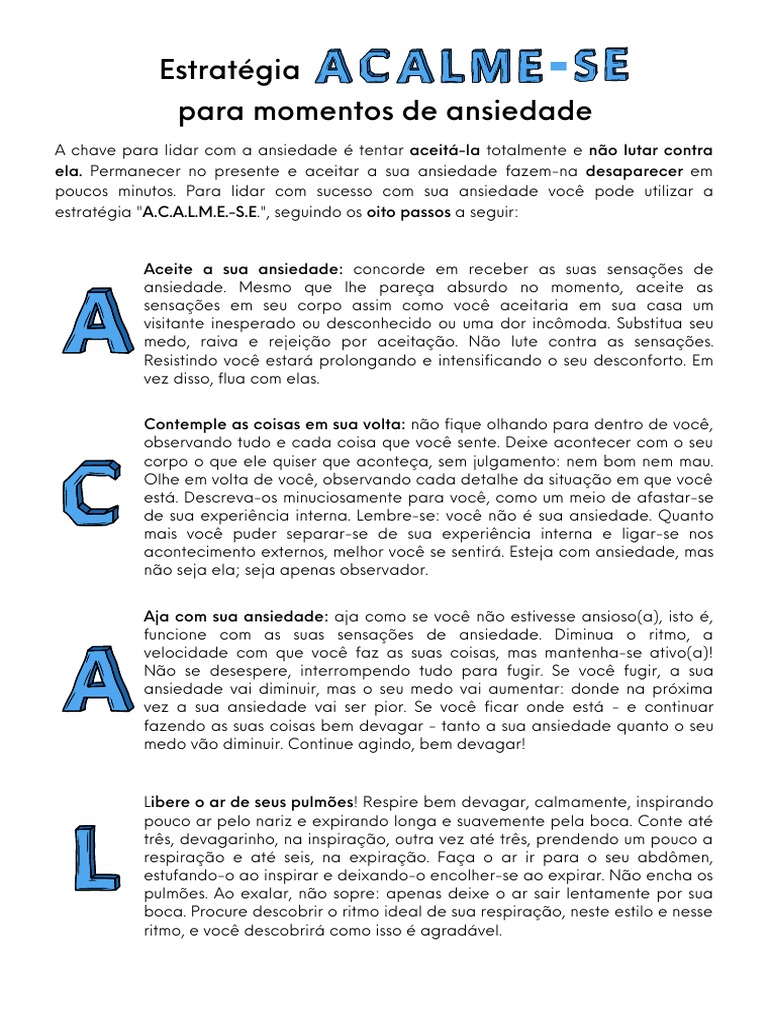 Estratégia ACALME-SE para Momentos de Ansiedade | PDF | Ansiedade ...