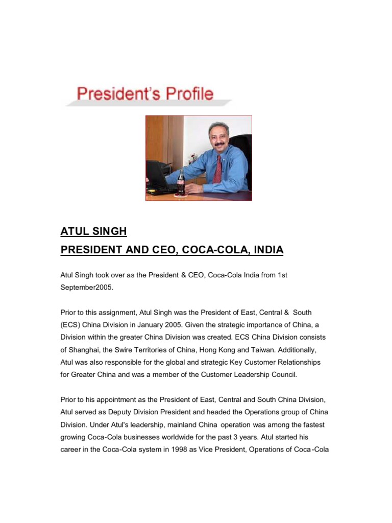 Atul Singh President and Ceo, Coca-Cola, India | PDF | Coca Cola | Soft ...