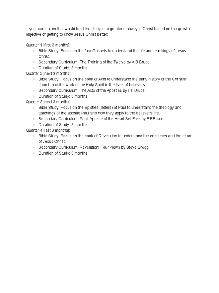 1 year curriculum pdf